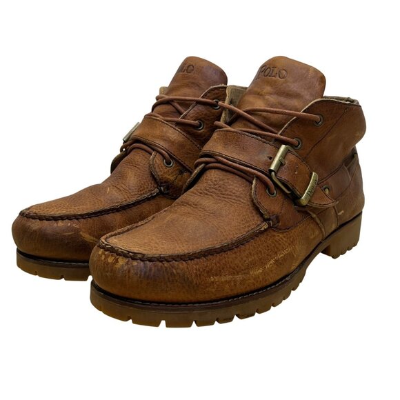 Polo Ralph Lauren Men’s Brown Leather Lace Up Rumford Moc Toe Ankle Boots Sz 12D - Picture 3 of 12